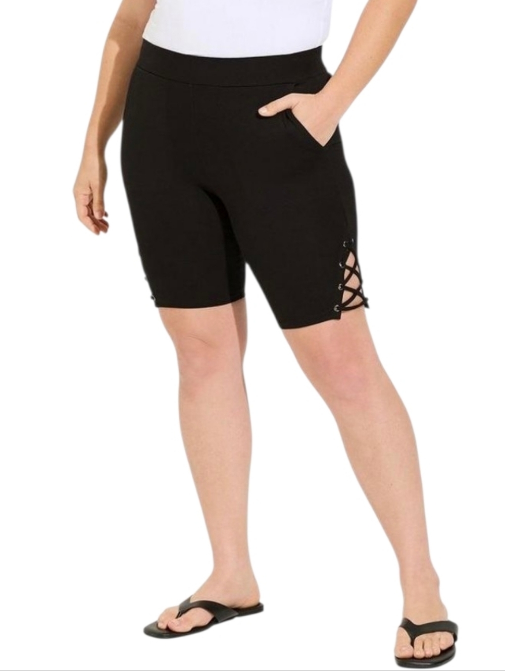 Torrid 9" Signature Waist Lace Up Bike Short Pockets Black 3X 22 24 NWT